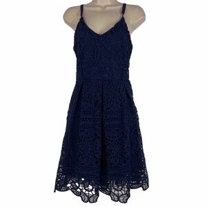 New Rebellion Again Dress Women's Sleeveless V-Neck Fit & Flare Blue Lace
